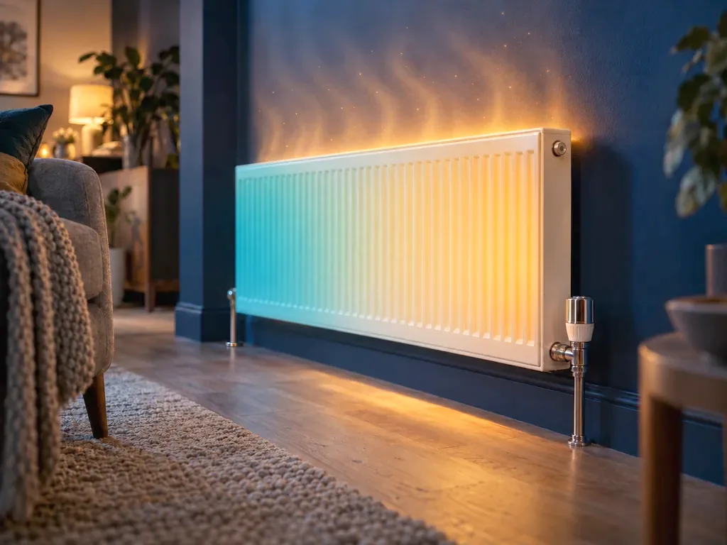 A white panel radiator warming a living room